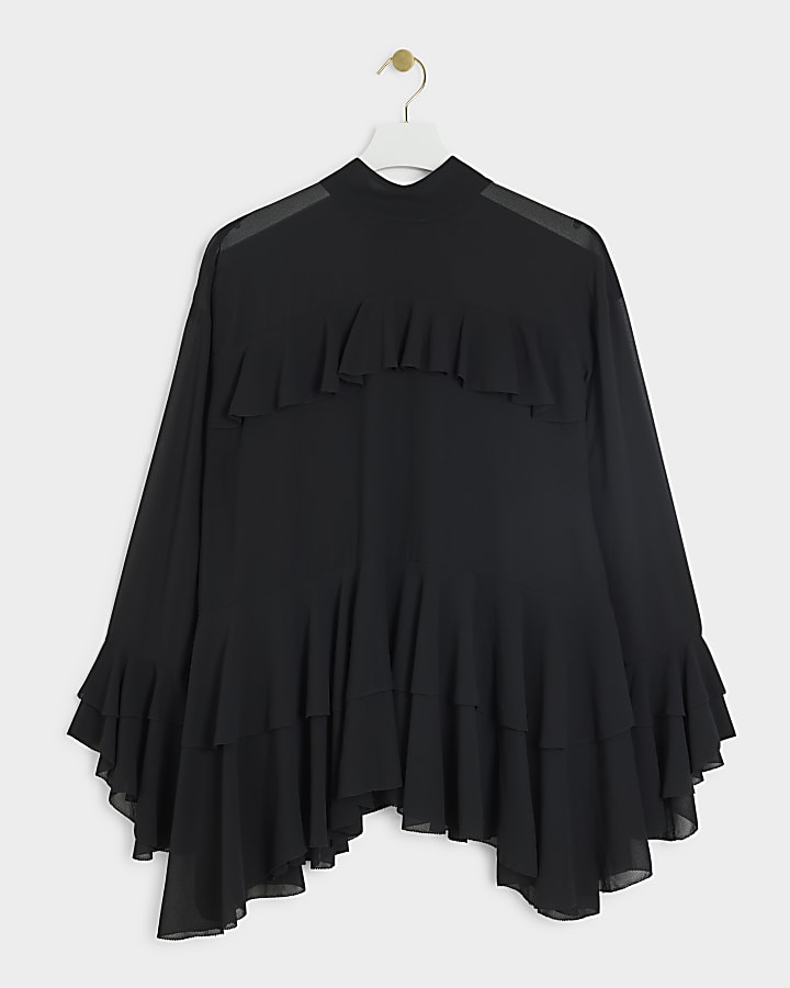 Black chiffon frill blouse