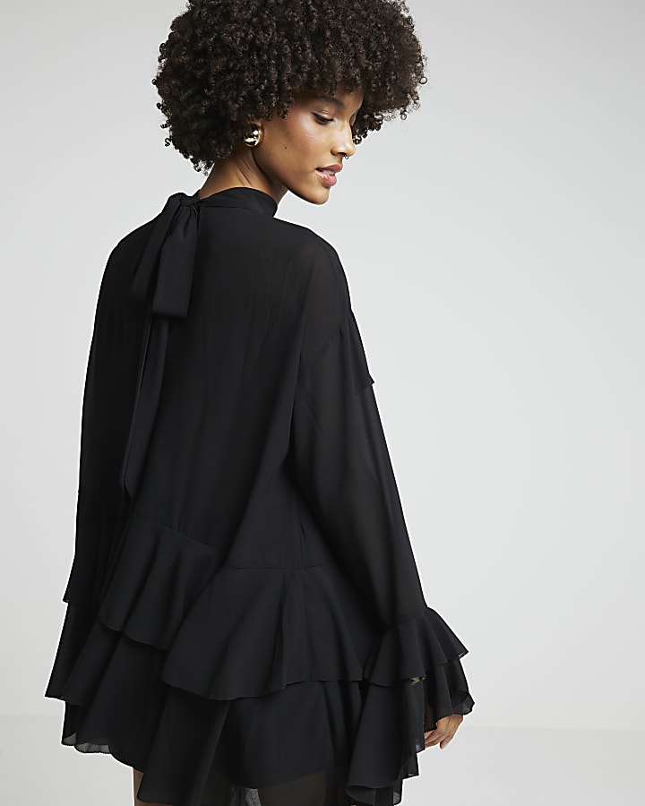 Black chiffon frill blouse