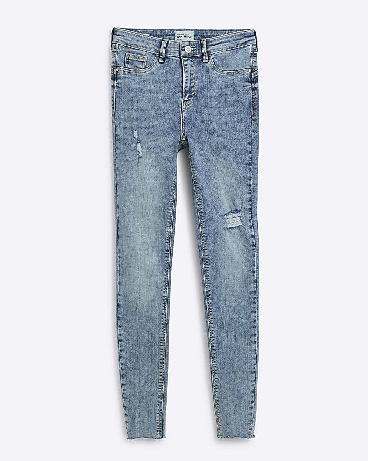 Blue Mid Rise Molly Skinny Ripped Jeans