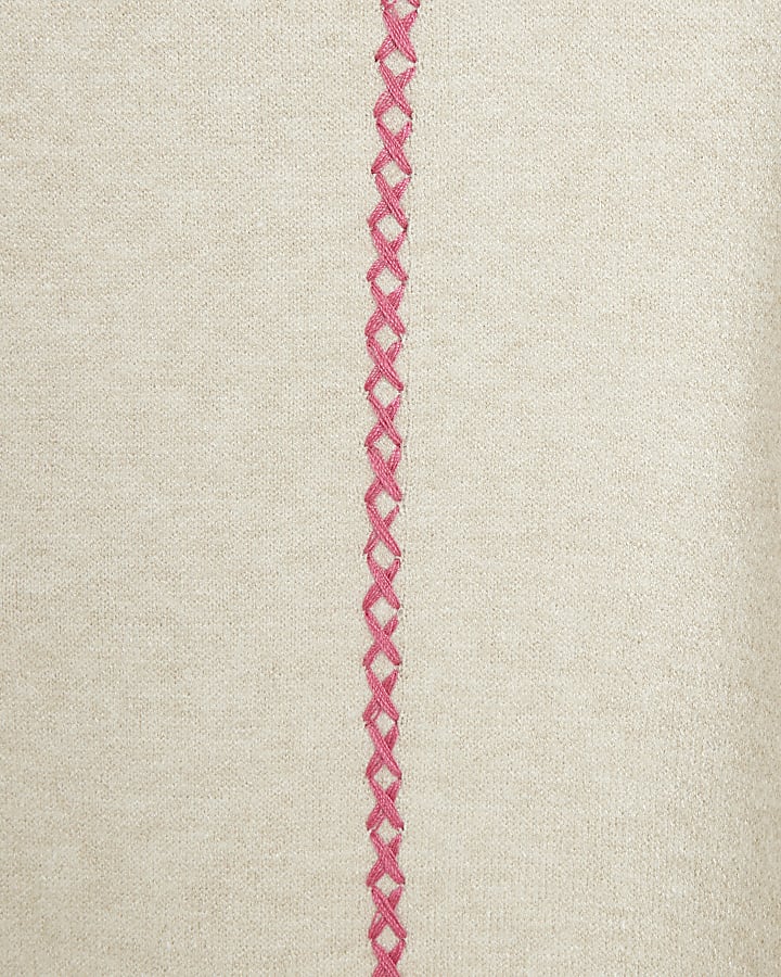 Beige Whipstitch Knit Trousers