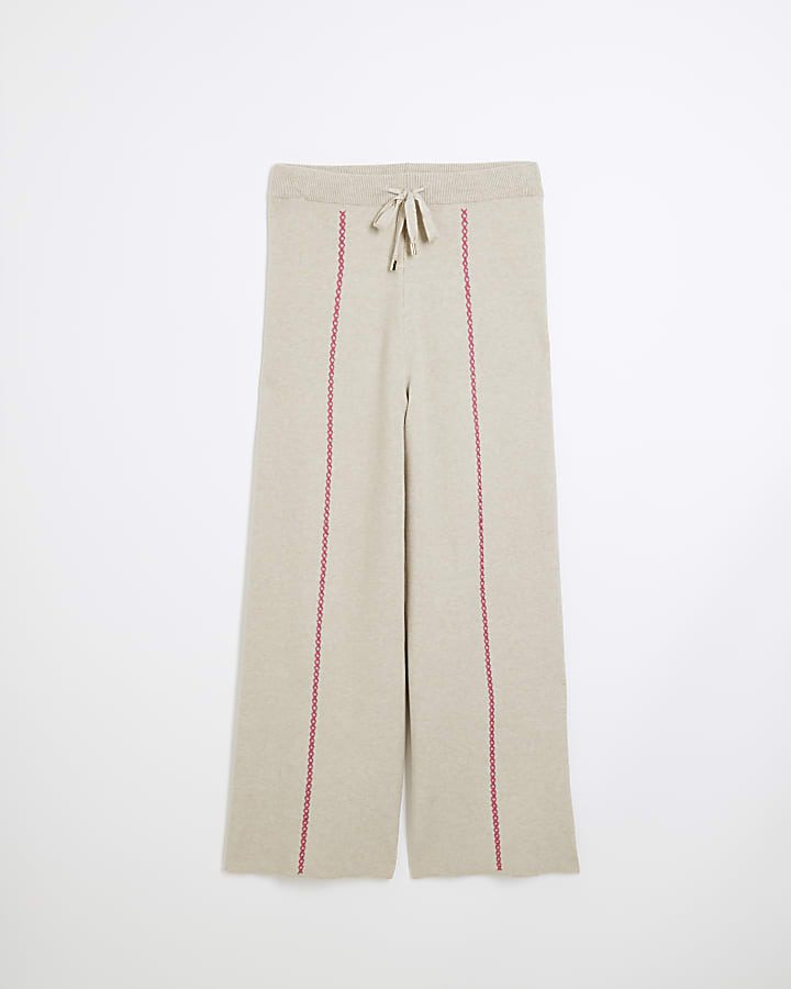 Beige Whipstitch Knit Trousers