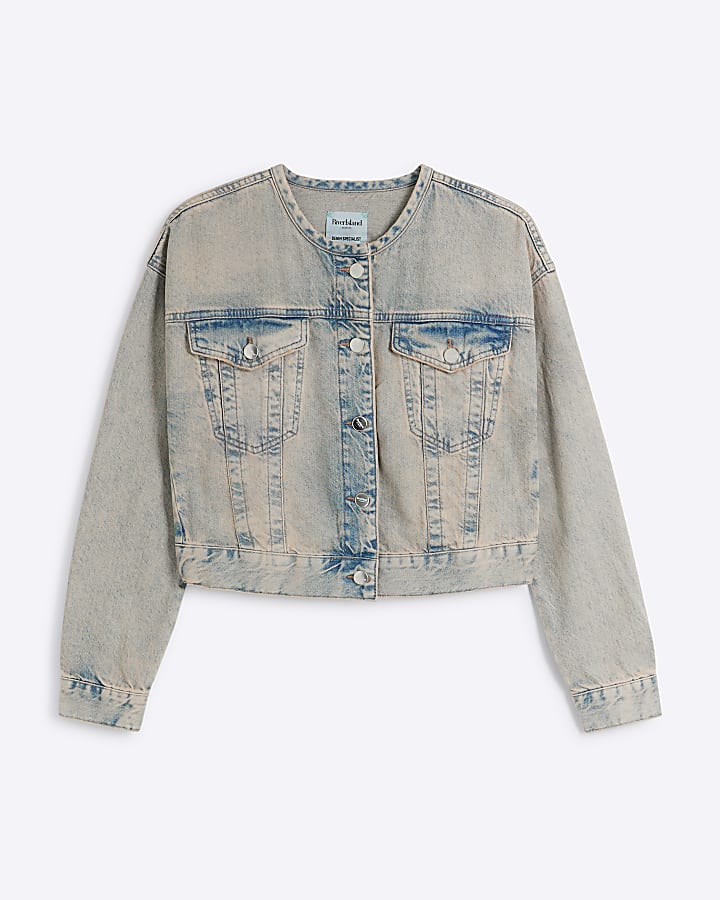 Grey crew neck denim jacket