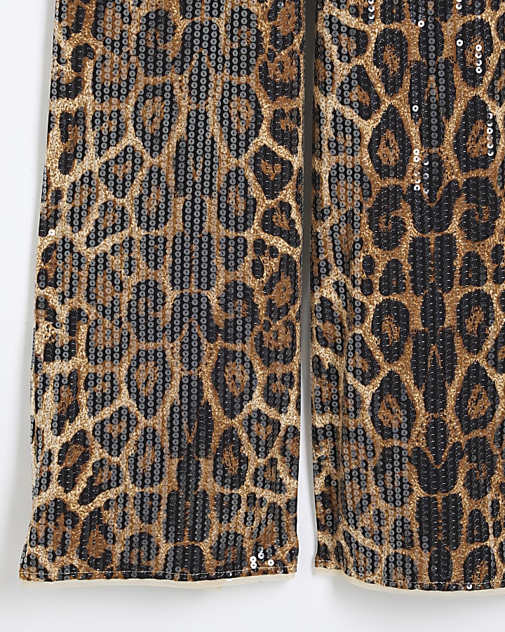 Brown leopard print sequin trousers