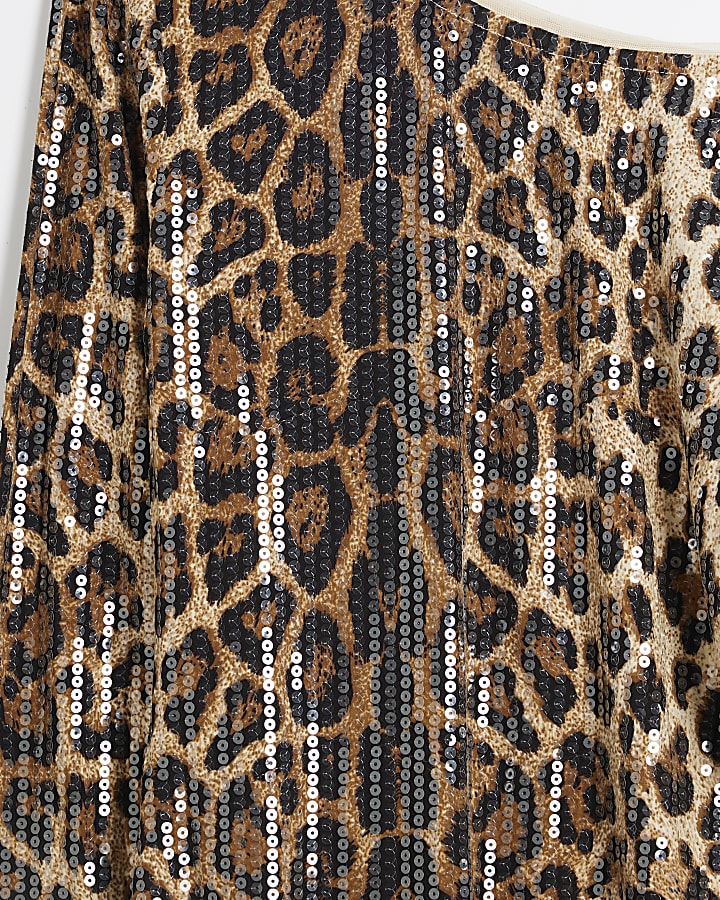 Brown Leopard Sequin Midi dress