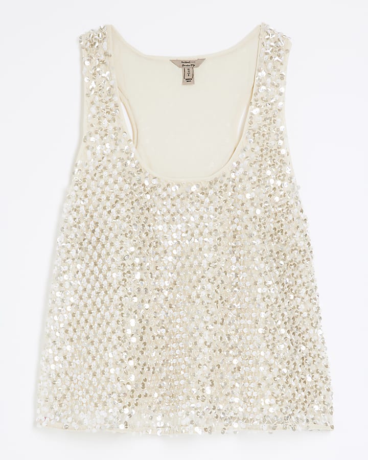 Cream Sequin Tank Top