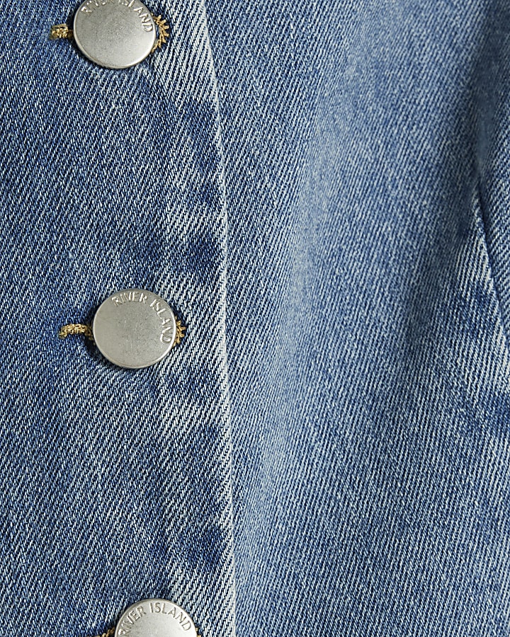 Blue High Neck Denim Waistcoat