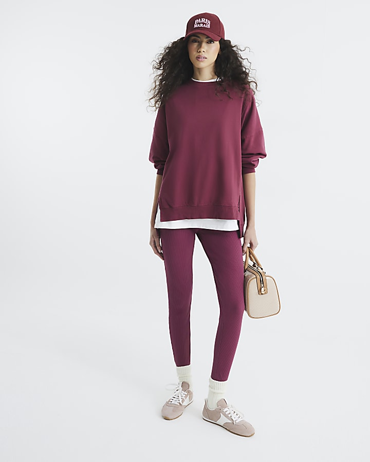 Red Long Sleeve Split Front Sweatshirt