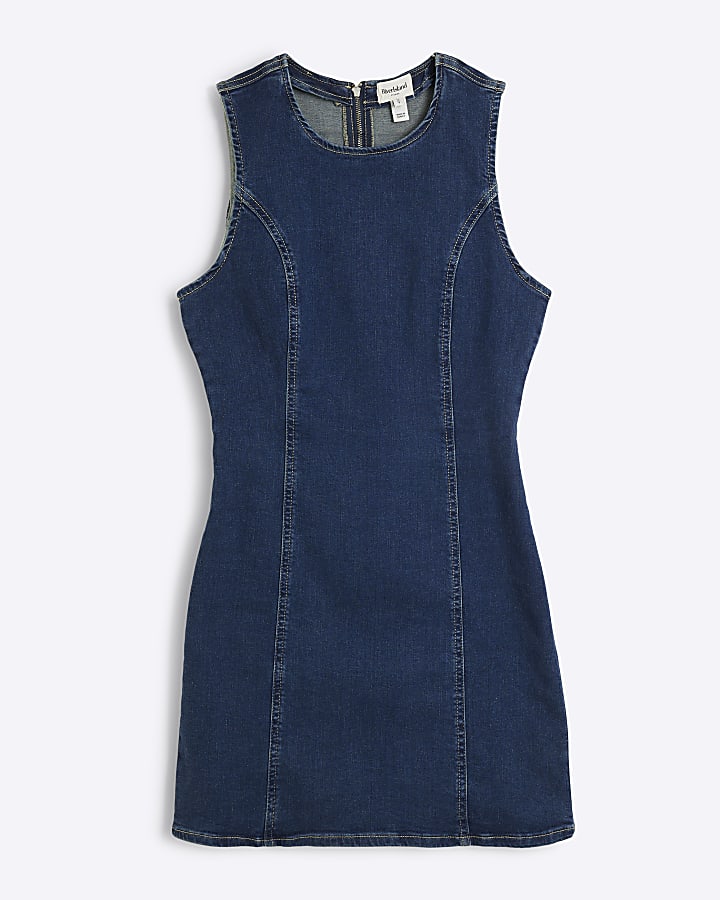 Blue Denim Stretch Mini Dress