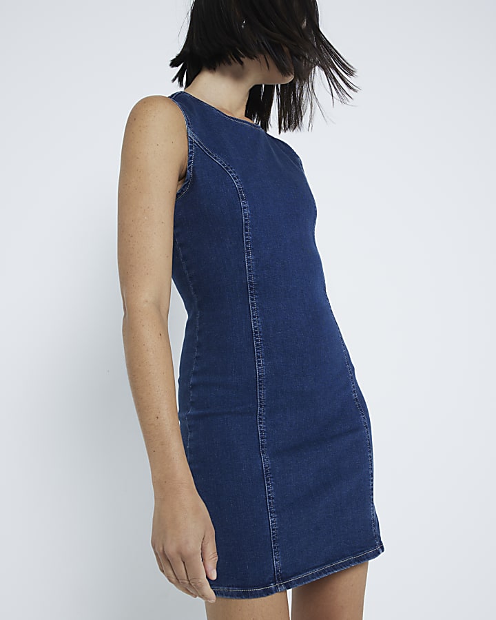 Blue Denim Stretch Mini Dress