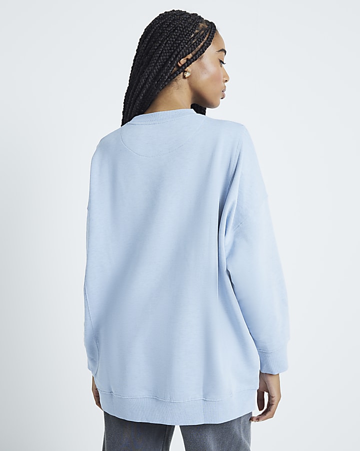 Blue Long Sleeve Split Front Sweatshirt