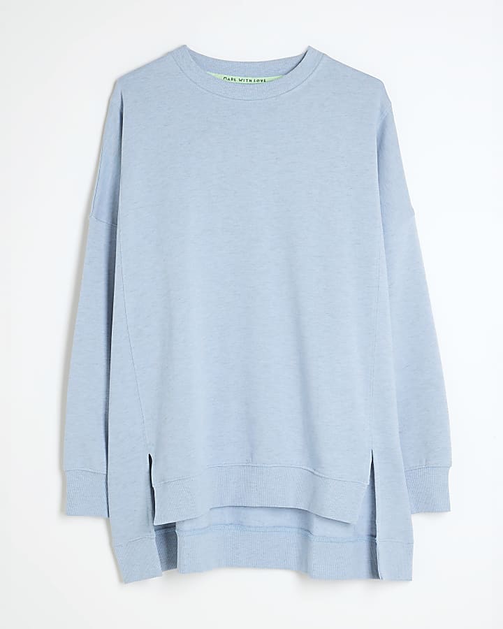 Blue Long Sleeve Split Front Sweatshirt