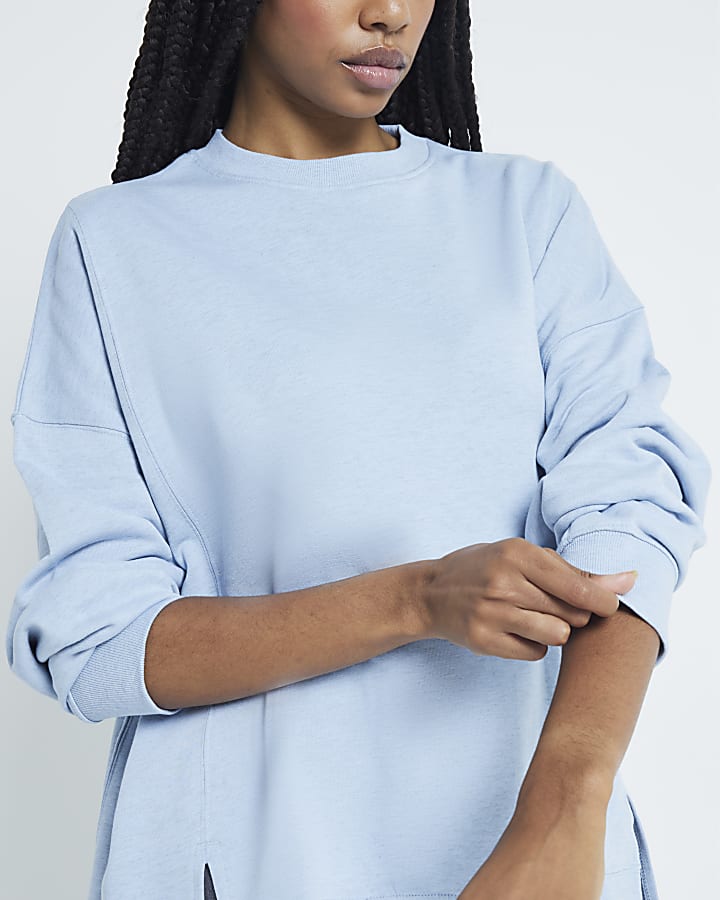 Blue Long Sleeve Split Front Sweatshirt