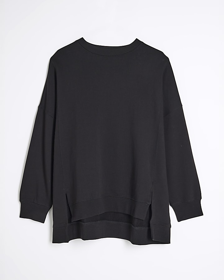 Black Long Sleeved Split Front Sweatshirt