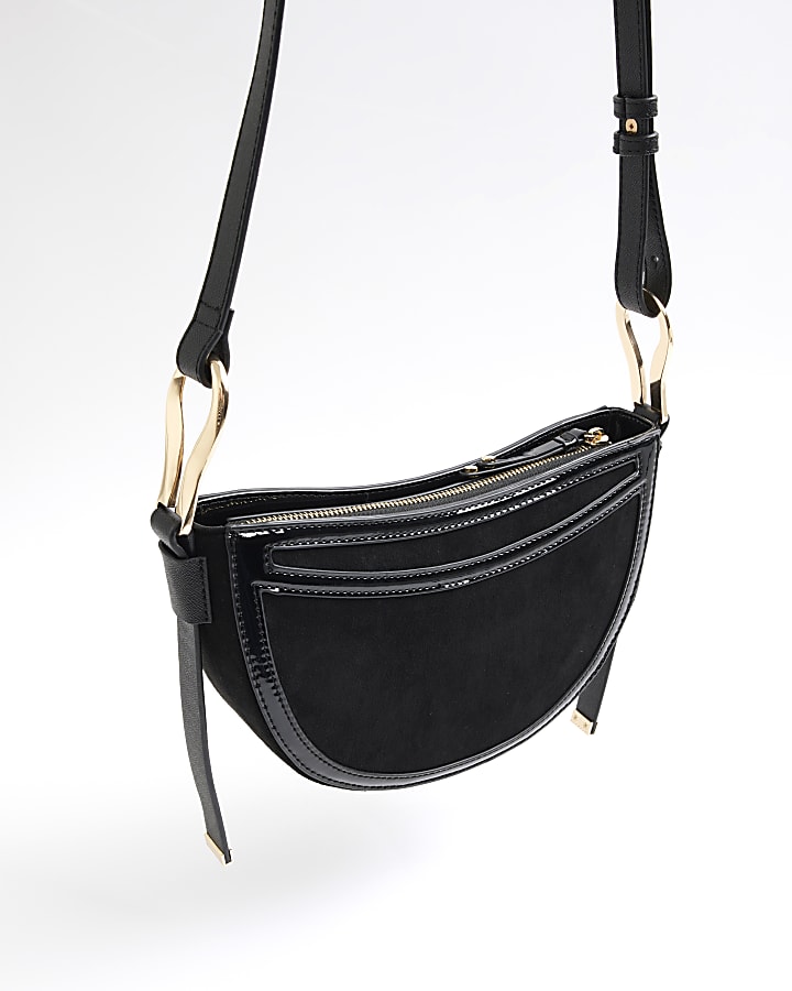 Black suedette scoop cross body bag