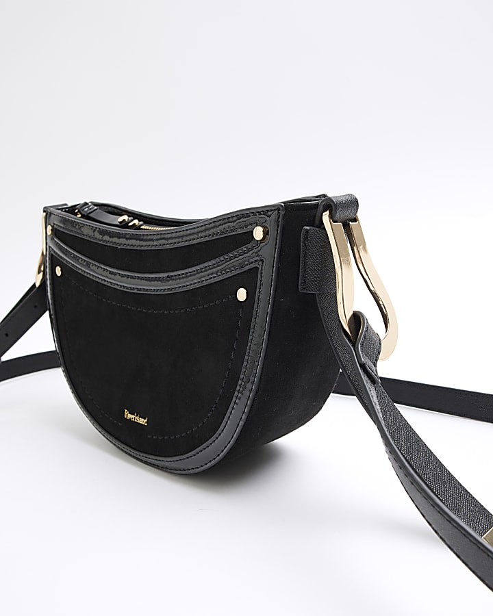 Black suedette scoop cross body bag