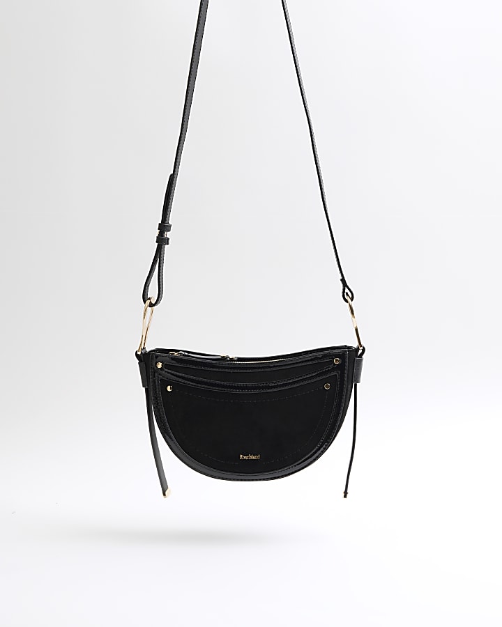 Black suedette scoop cross body bag