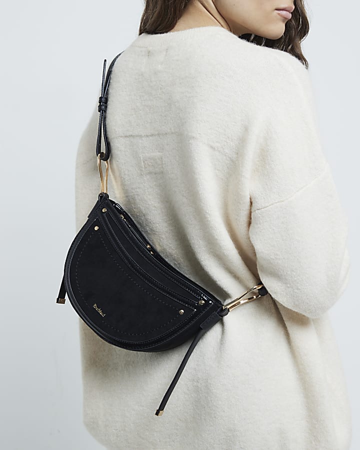 Black suedette scoop cross body bag