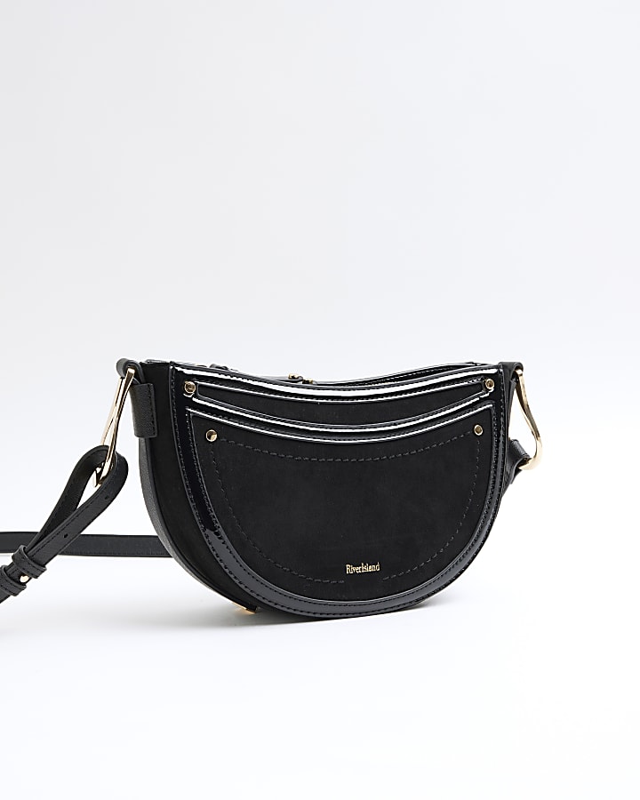 Black suedette scoop cross body bag