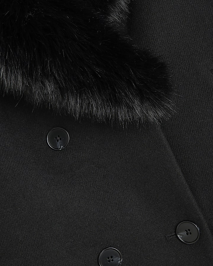 Petite Black Faux Fur Collar Coat