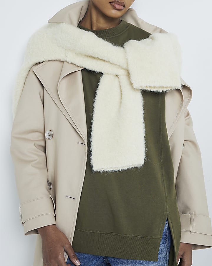 Khaki Long Sleeve Split Front Sweatshirt