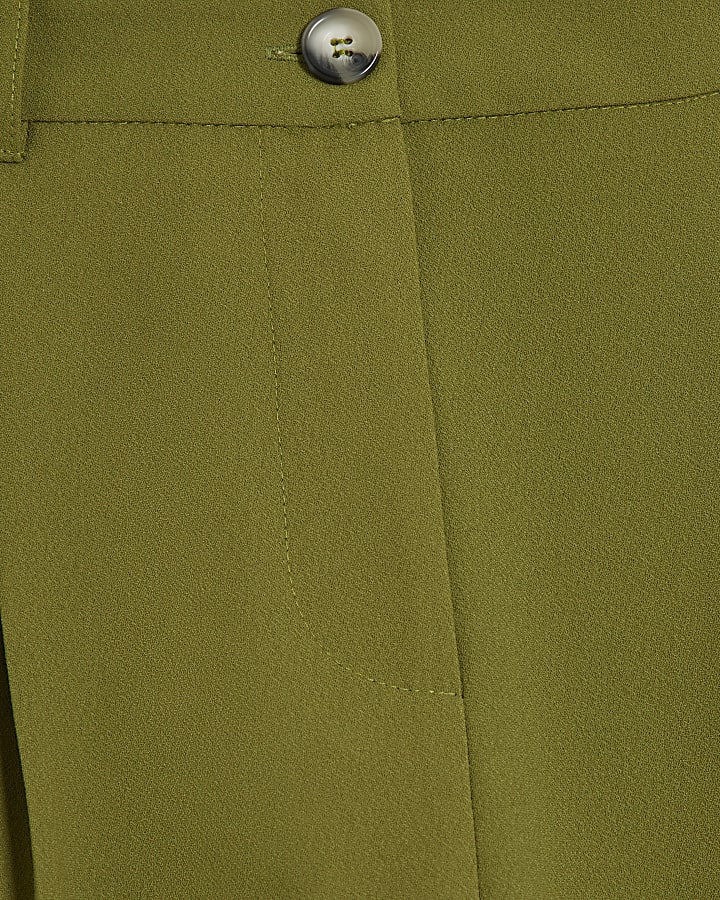 Green Pleated Straight Trousers