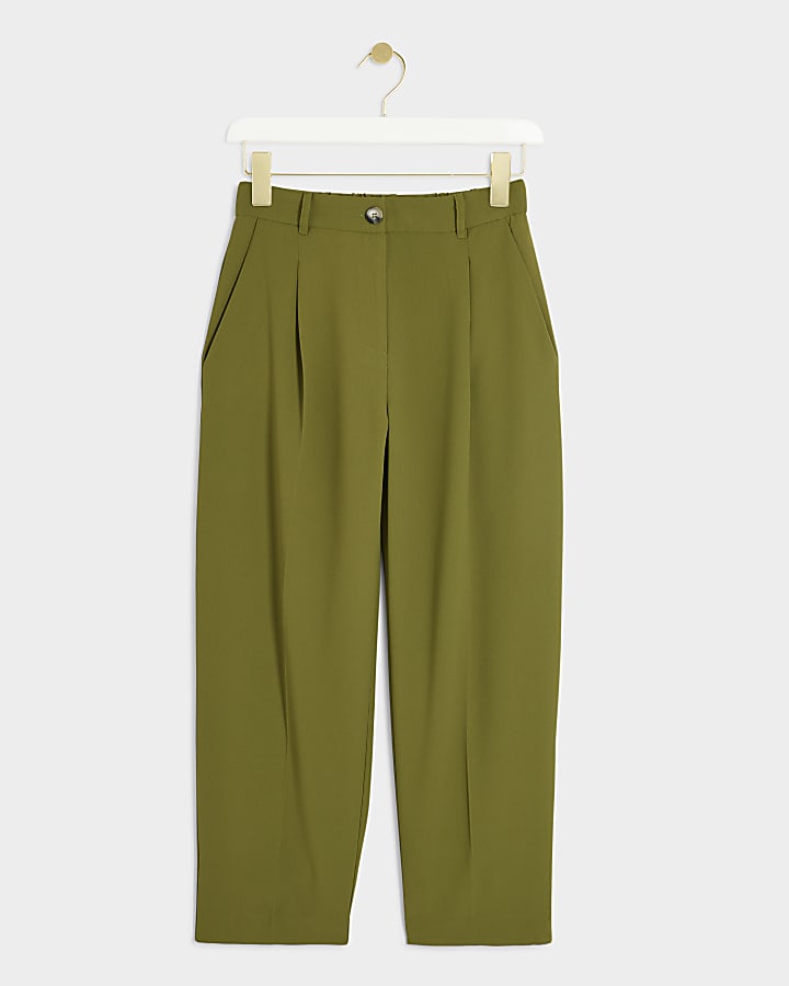 Green Pleated Straight Trousers