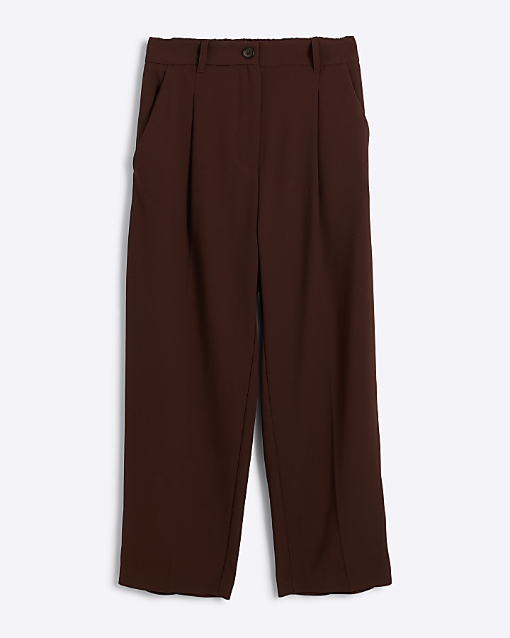 Brown pleated straight trousers