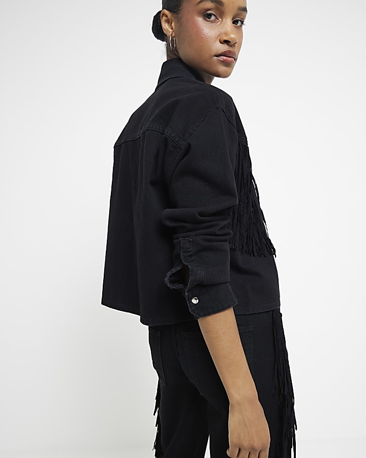 Black Tassel Western Denim Shirt