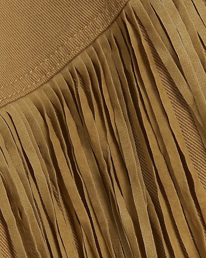 Beige denim tassel western shirt
