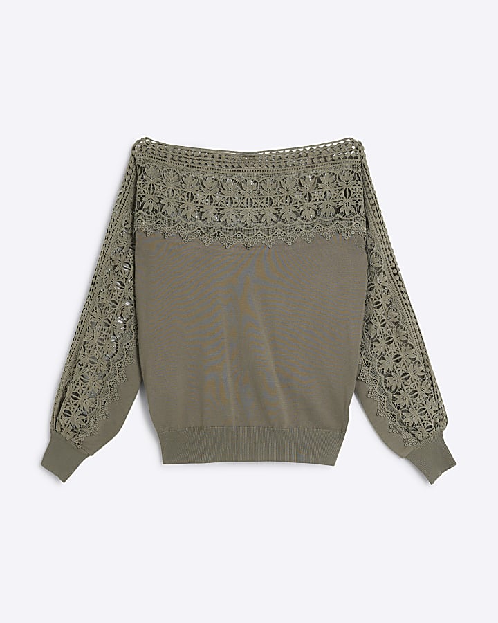 Khaki Hybrid Lace Knit Jumper