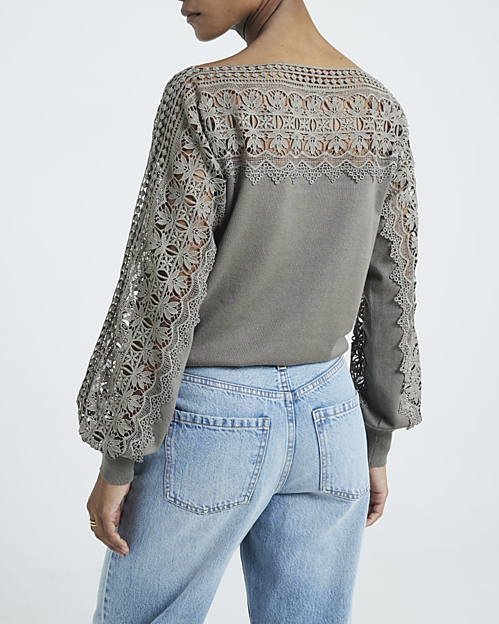 Khaki Hybrid Lace Knit Jumper