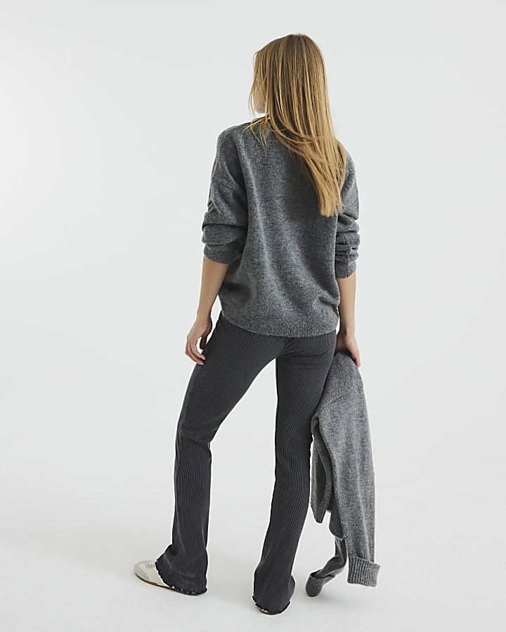 Grey Ribbed Flared Leggings