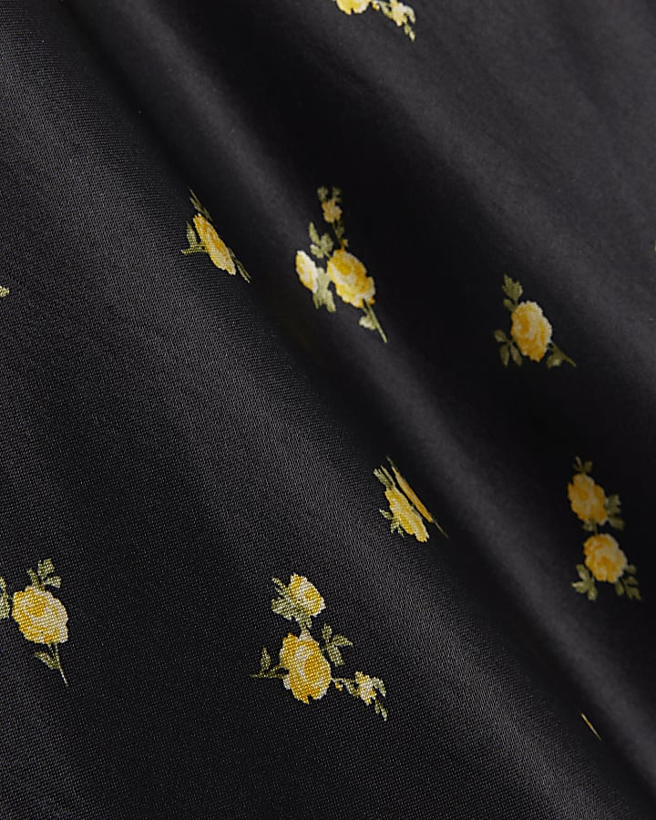 Black satin floral maxi skirt
