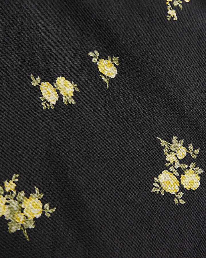 Black satin floral cowl neck cami top