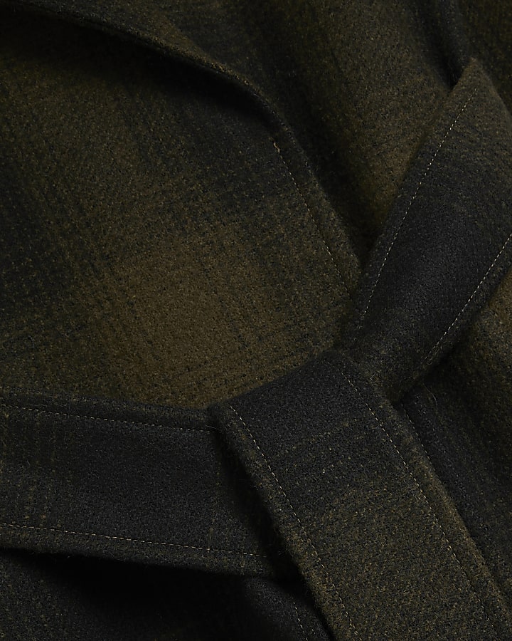 Green dark checked belted coat