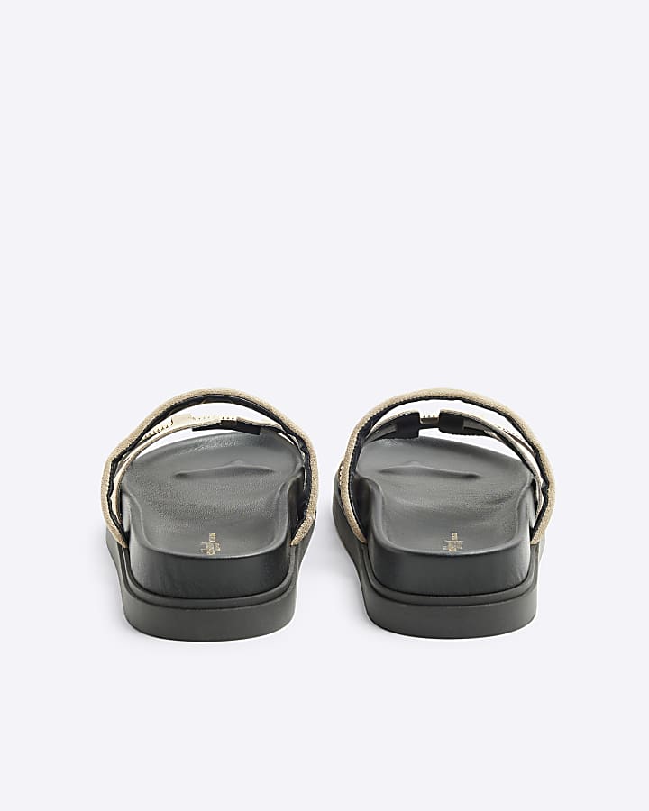 Beige cut out strap leather sandals