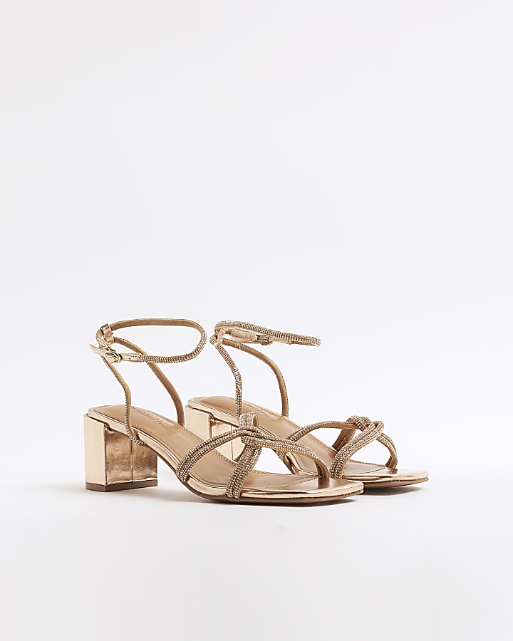 Rose Gold Embellished Block Heeled Sandals