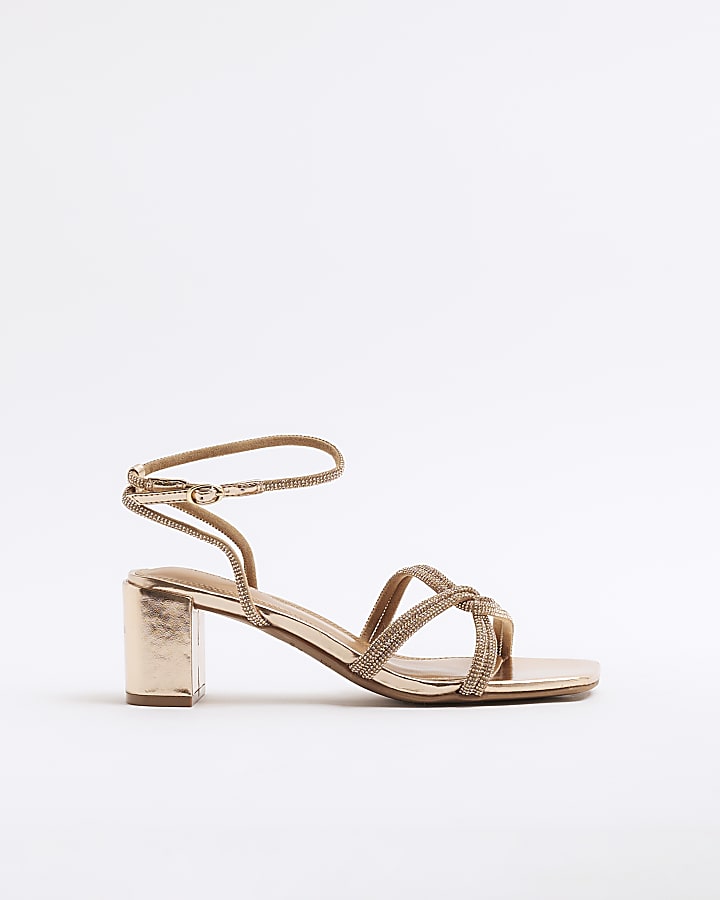 Rose Gold Wide Fit Block Sandals