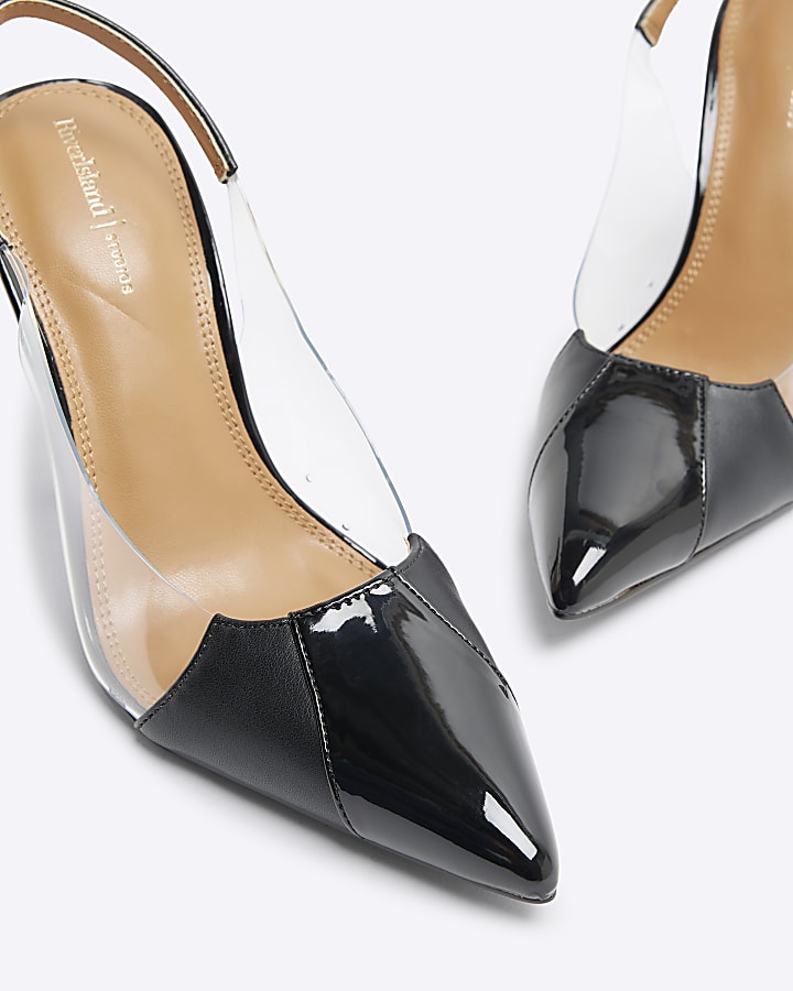 Black Perspex Sling Back Heeled Court Shoes
