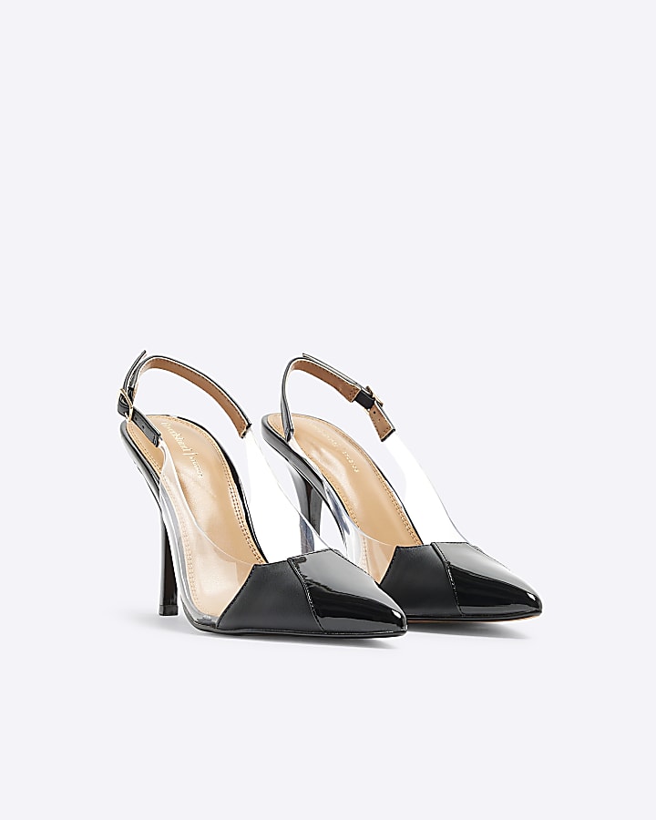 Black Perspex Sling Back Heeled Court Shoes