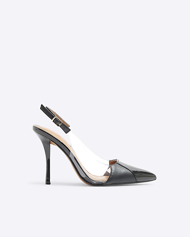 Black Perspex Sling Back Heeled Court Shoes