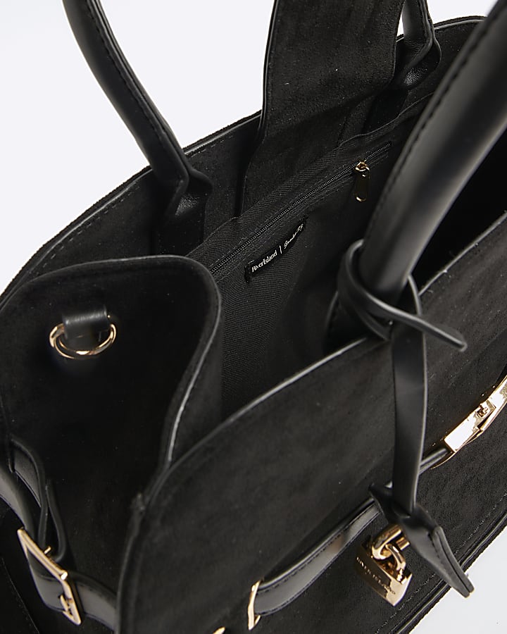 Black suedette lock detail tote bag