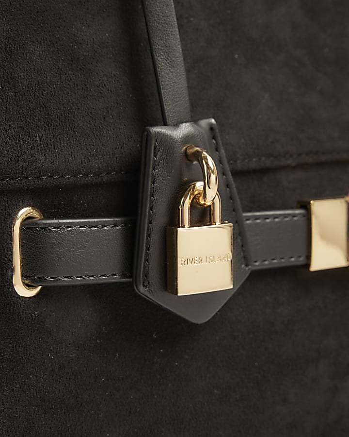 Black suedette lock detail tote bag