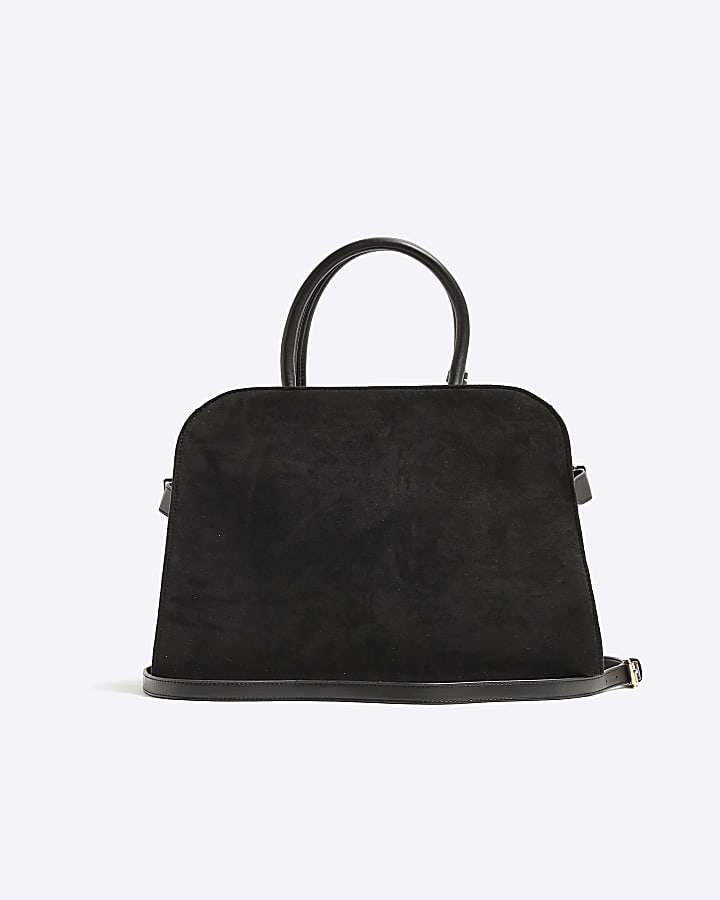 Black suedette lock detail tote bag