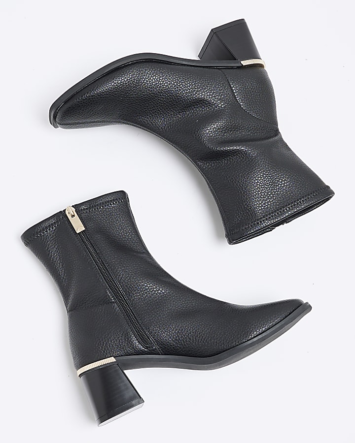 Black Block Heel Sock Boots