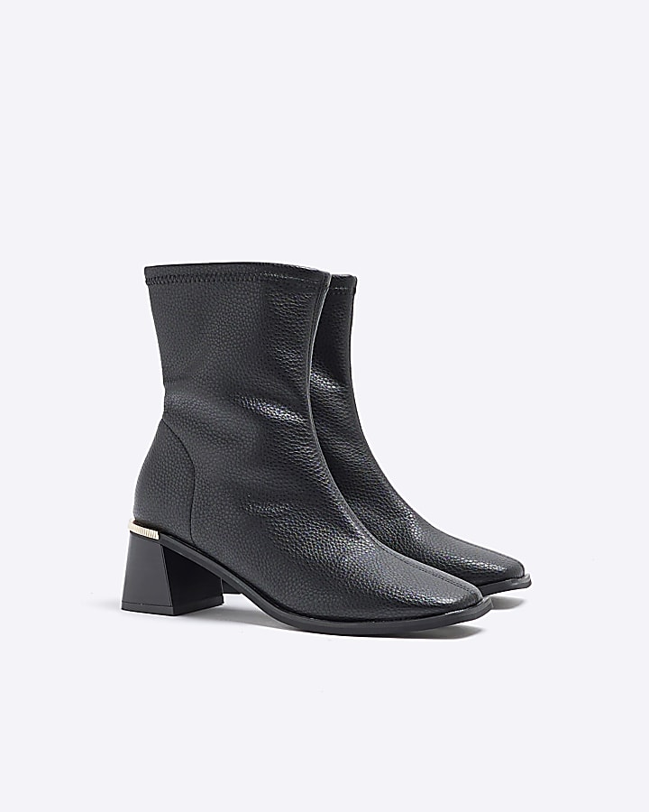 Black Block Heel Sock Boots