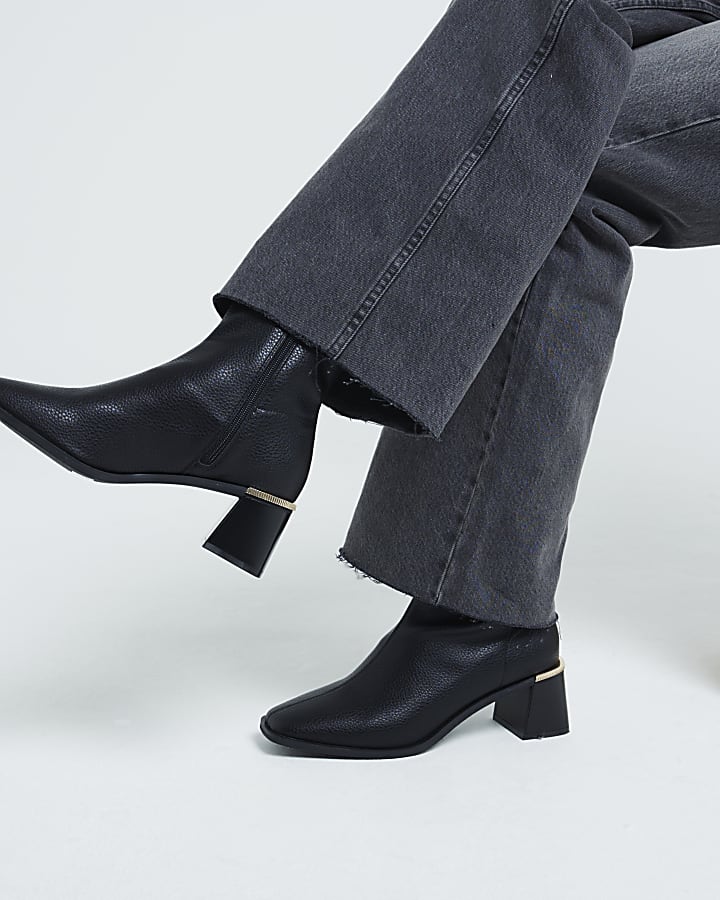 Black Block Heel Sock Boots River Island