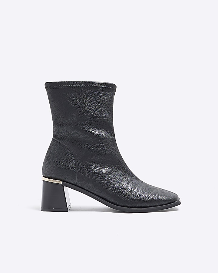 Black Block Heel Sock Boots