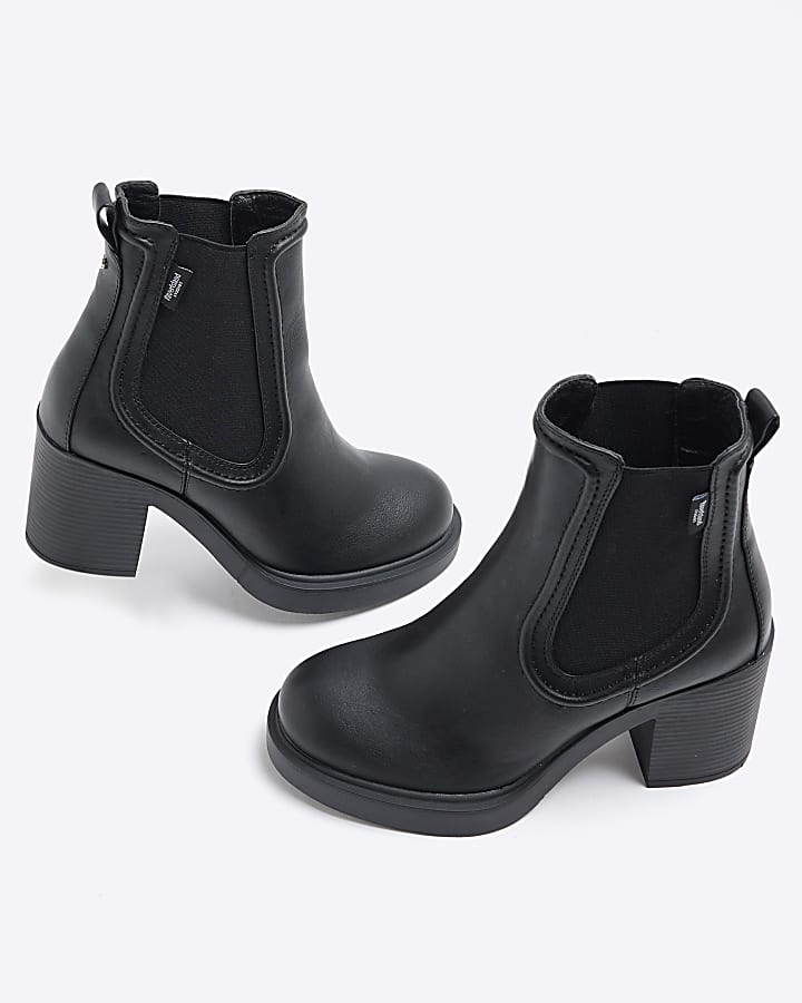 Black Faux Leather Heeled Chelsea Ankle Boots