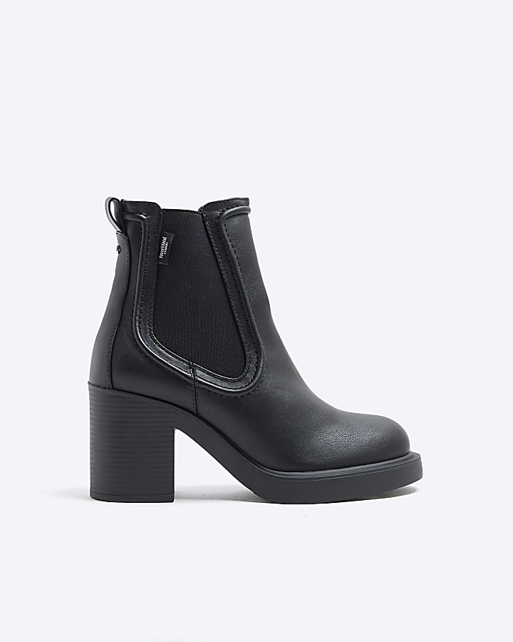 Black Faux Leather Heeled Chelsea Ankle Boots